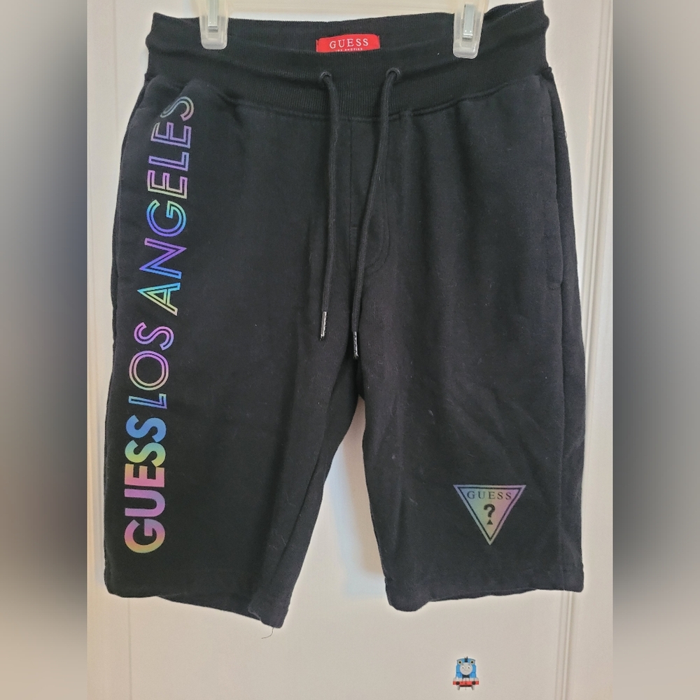 Guess Black Athletic Shorts with Holographic Logo